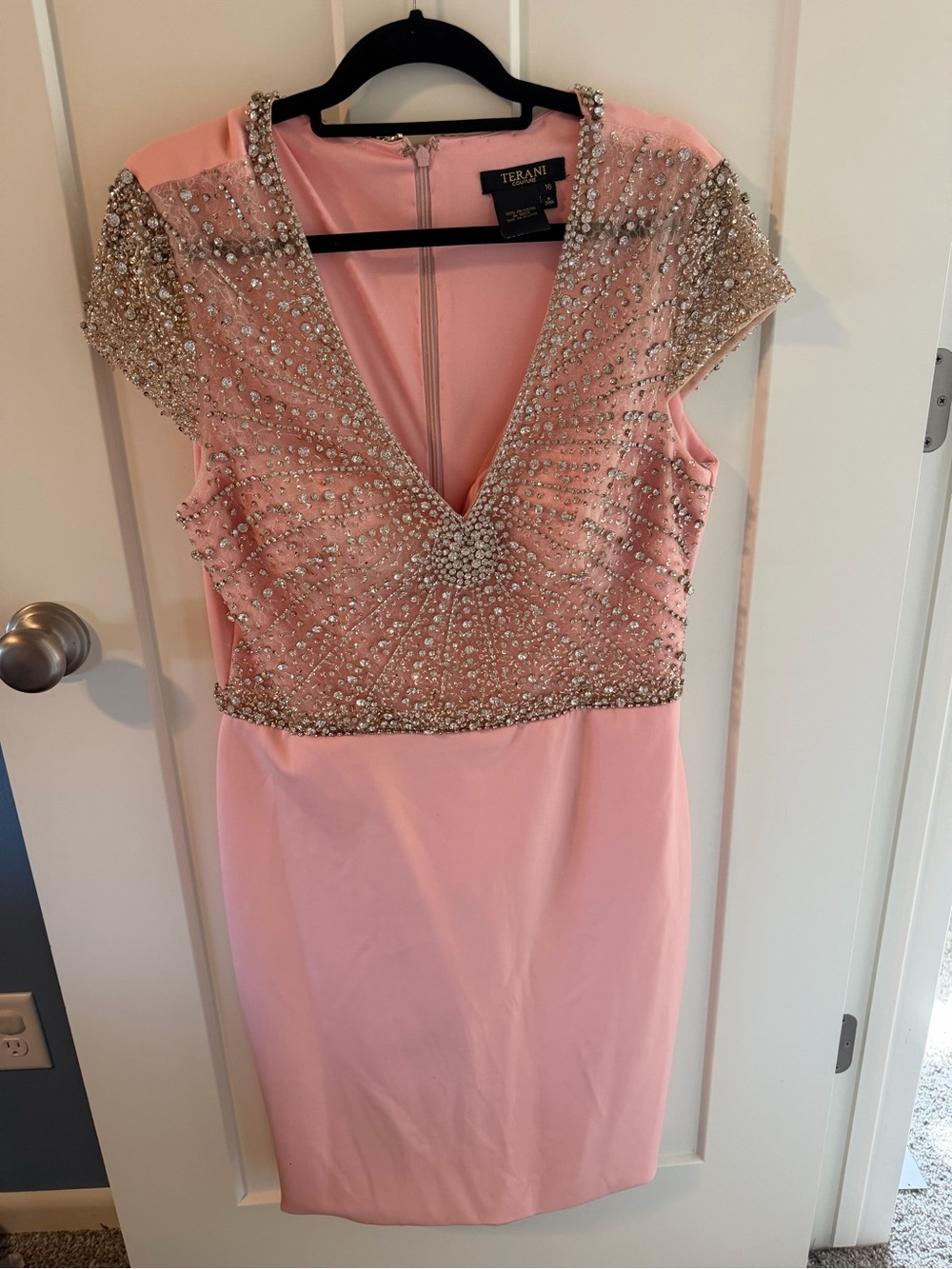 Terani Couture Pink Embellished V-Neck Midi Dress